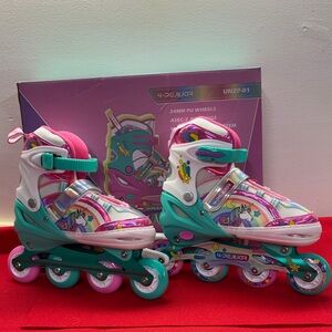 4-Pejiijar Rainbow Unicorn Kids Roller Skates Girls Large size 5-8